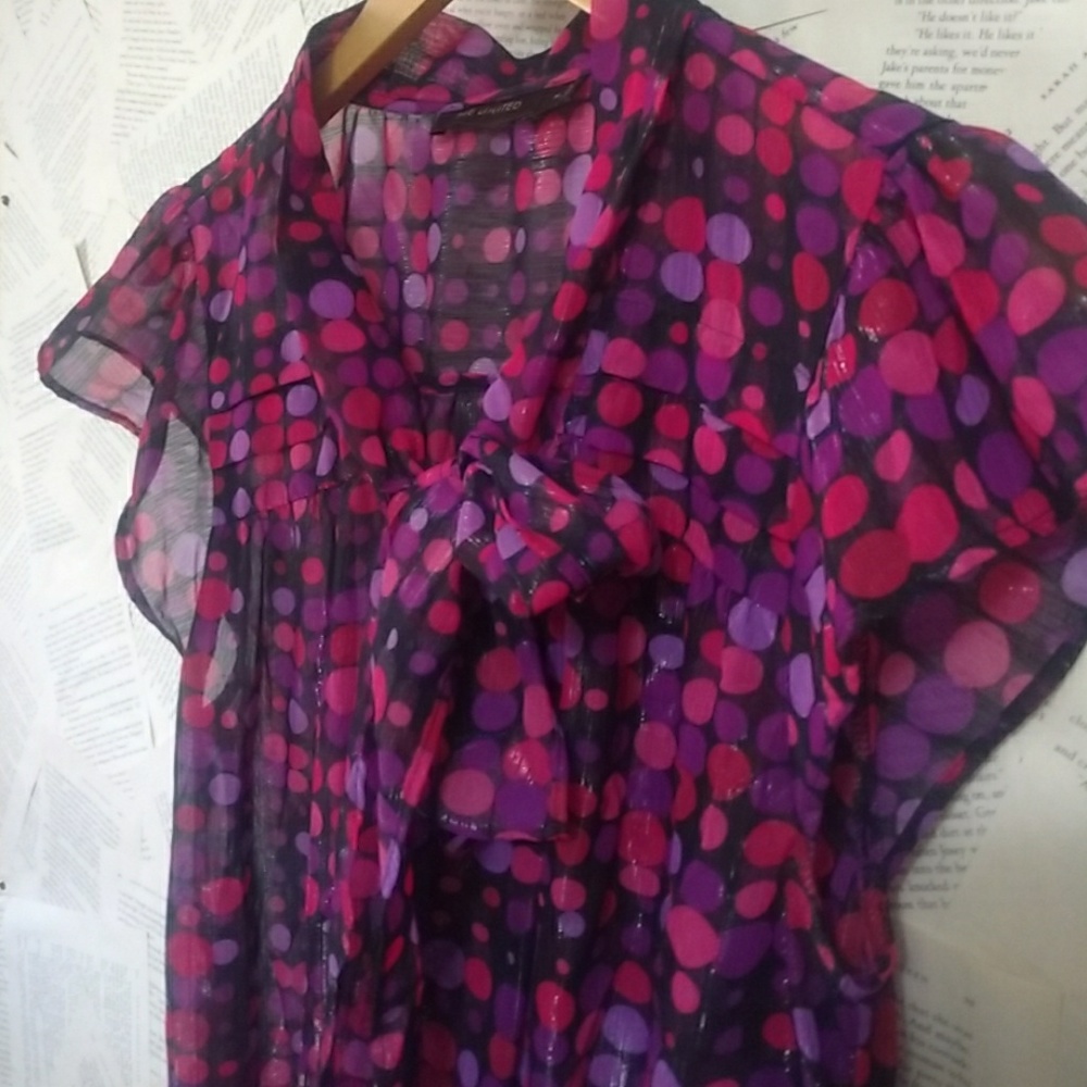 The Limited Polka Dot Sheer Top w/ Bow M EUC - Picture 2 of 7